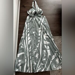 Elegant Sage Green and White Halter Dress